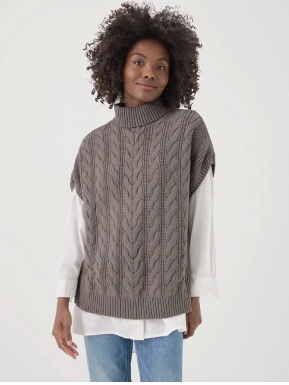Pact Cable Knit Poncho Cinder Heather Womens XL/XXL Tunic Top Organic Cotton